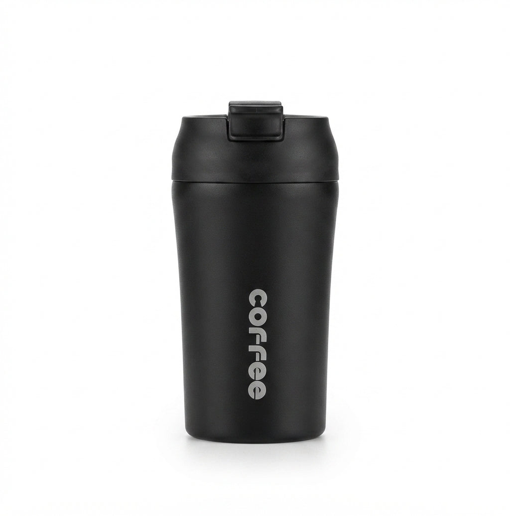 Compact Coffee Tumbler with Flip Lid - Black - Meru Trophy corporate gifting
