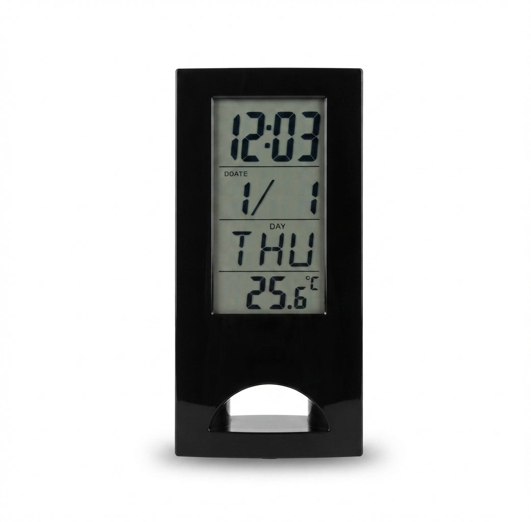 LCD Digital Clock with Calendar and Temperature - Black - Meru Trophy corporate gifting