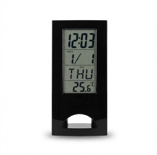 LCD Digital Clock with Calendar and Temperature - Black - Meru Trophy corporate gifting