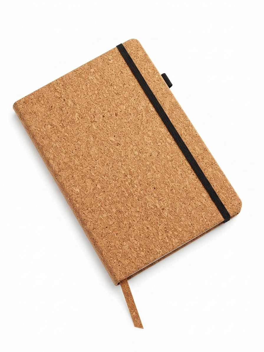 Bamboo and Cork Notebook with Elastic Band - Cork - Meru Trophy corporate gifting