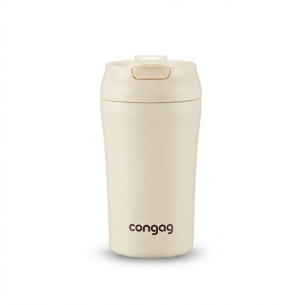 Compact Coffee Tumbler with Flip Lid - Cream - Meru Trophy corporate gifting