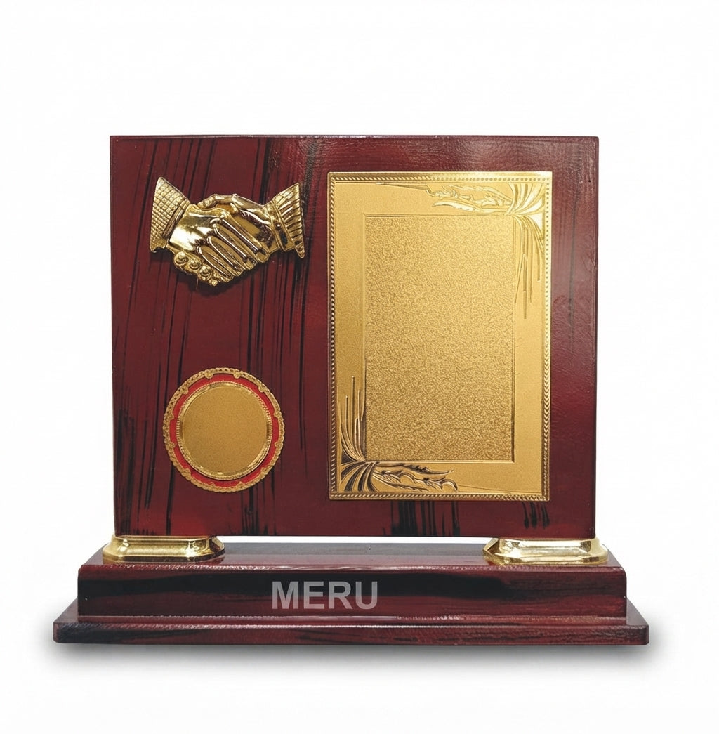 Wooden Handshake Award Custom Corporate Trophy 3179 - Meru Trophy
