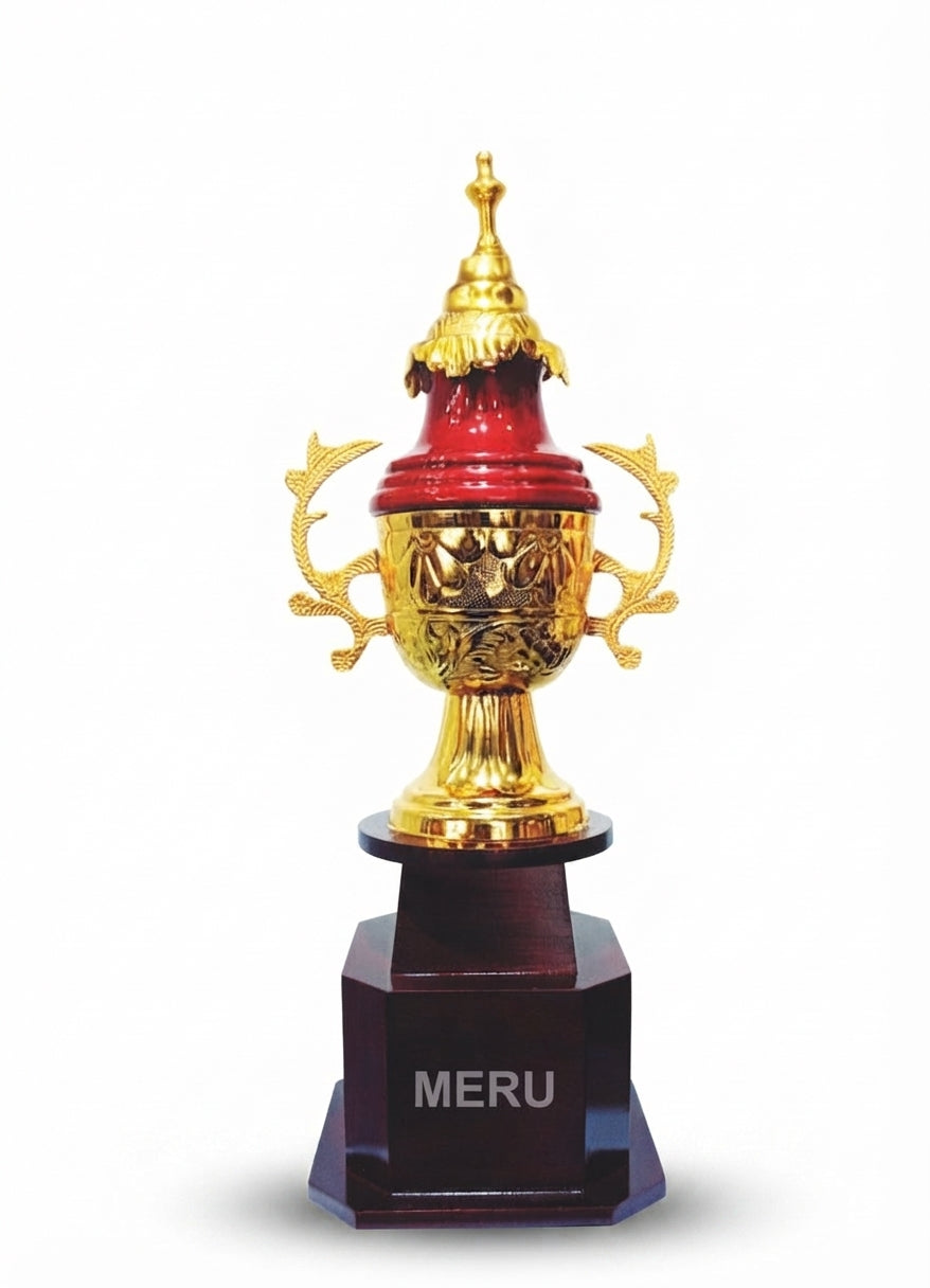 Metal Trophy Corporate Awards gold and maroon metal award trophy 2654 - Meru Trophy