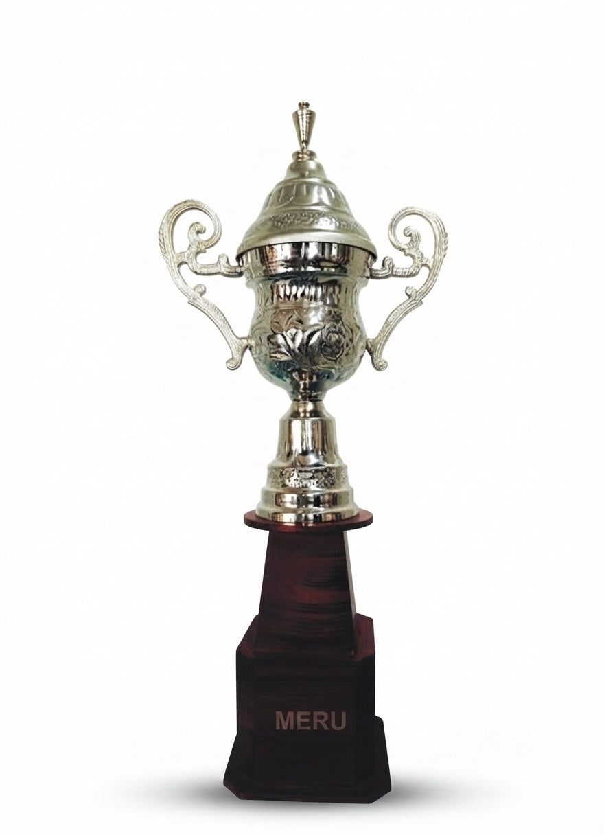 Silver Metal Achievement Trophy with Wood Base Mini-806-Silver-1 - Meru Trophy