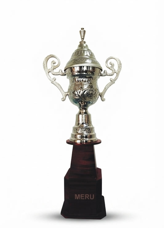 Silver Metal Achievement Trophy with Wood Base Mini-806-Silver-1 - Meru Trophy