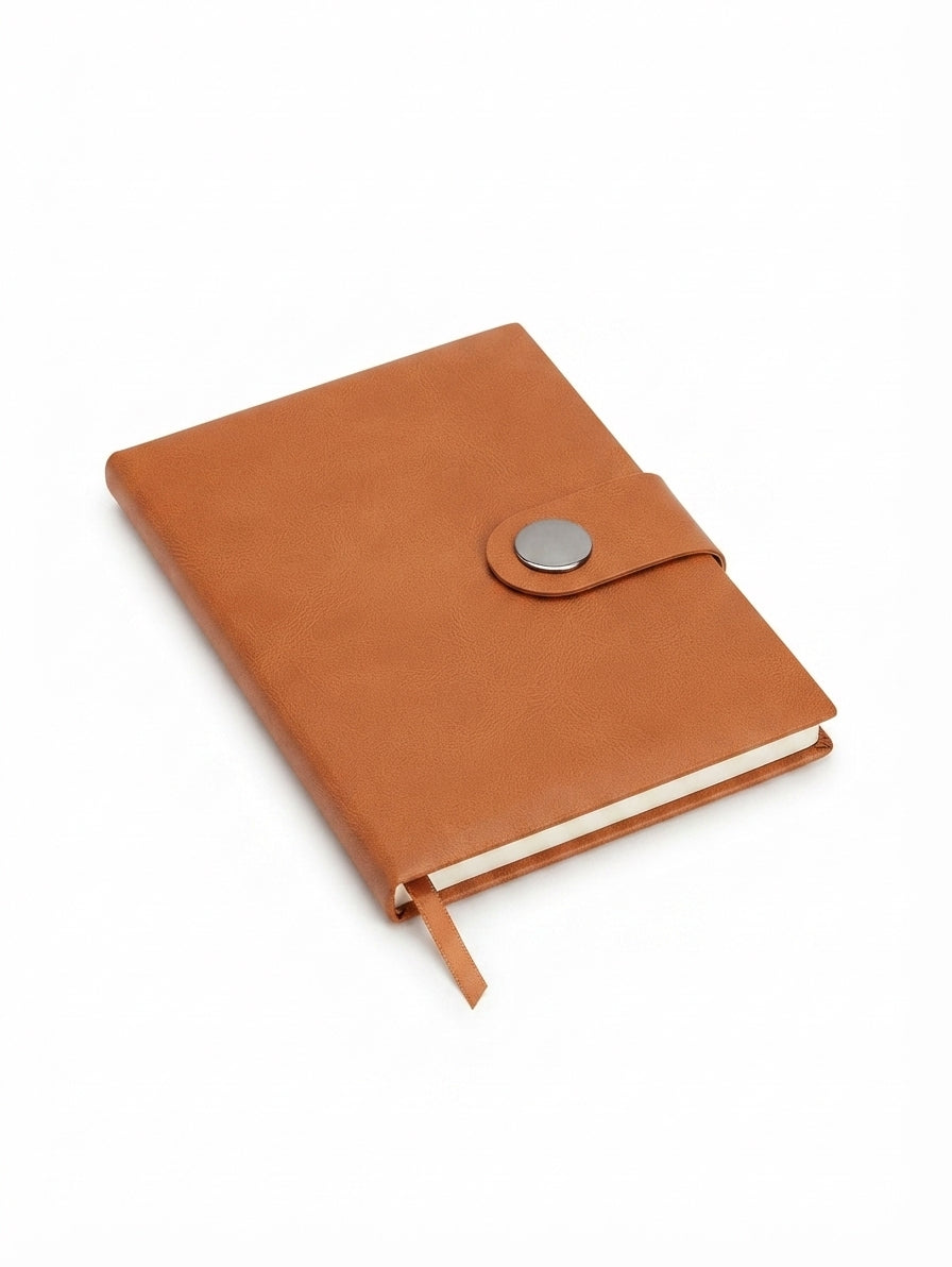 Hard Bound PU Diary with Snap Flap - Tan - Meru Trophy corporate gifting