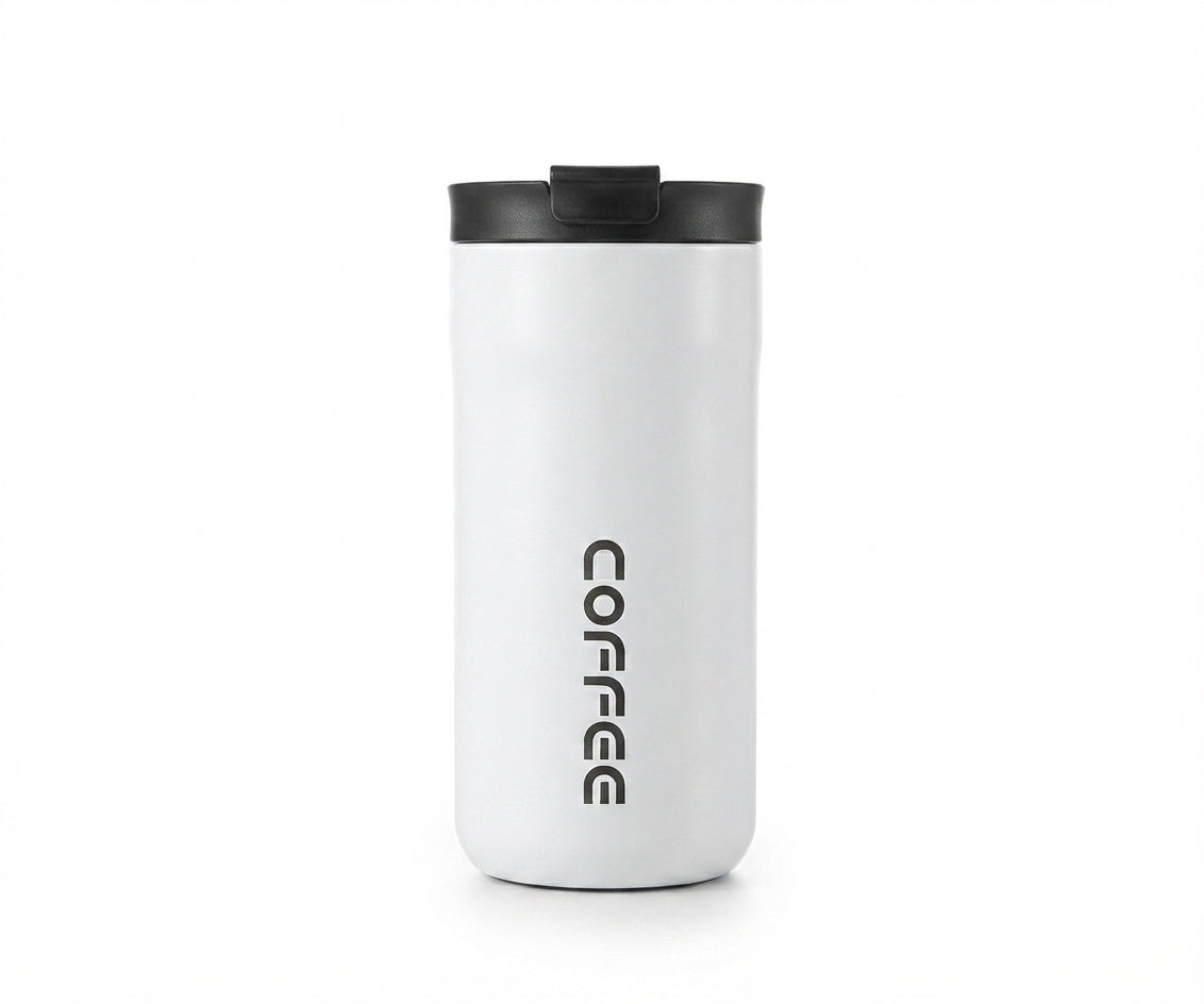 Coffee Travel Tumbler with Flip Lid - White - Meru Trophy corporate gifting