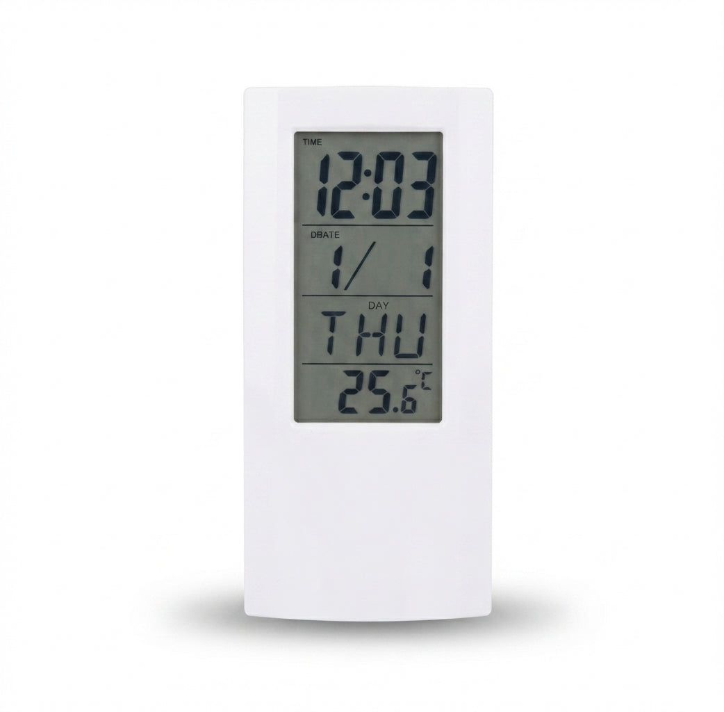 LCD Digital Clock with Calendar and Temperature - White - Meru Trophy corporate gifting