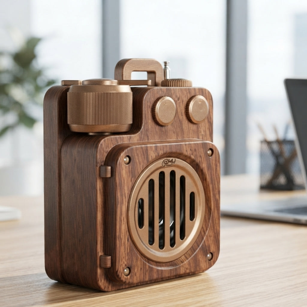 Retro Wooden Portable Bluetooth Speaker - lifestyle - Meru Trophy corporate gifting