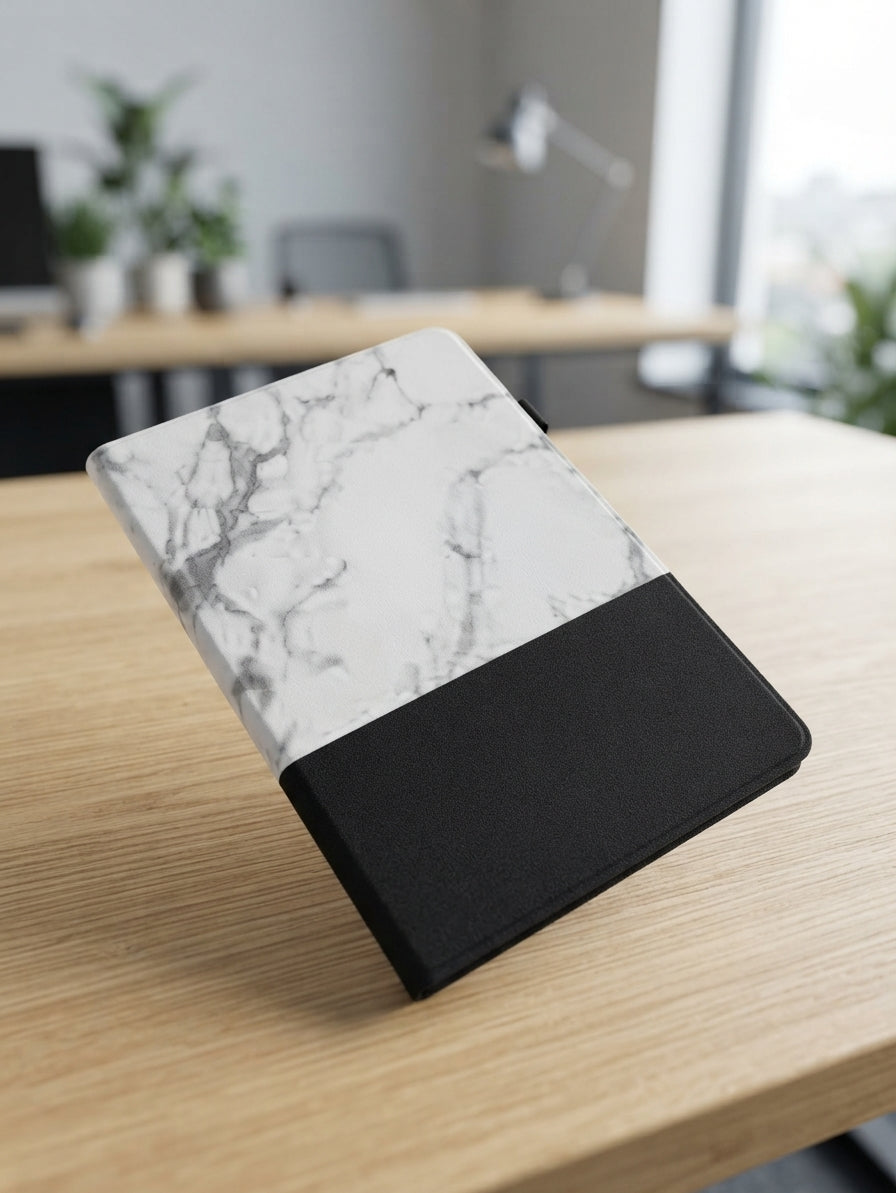 Marble Finish Organiser Diary - lifestyle desk shot - Meru Trophy corporate gifting
