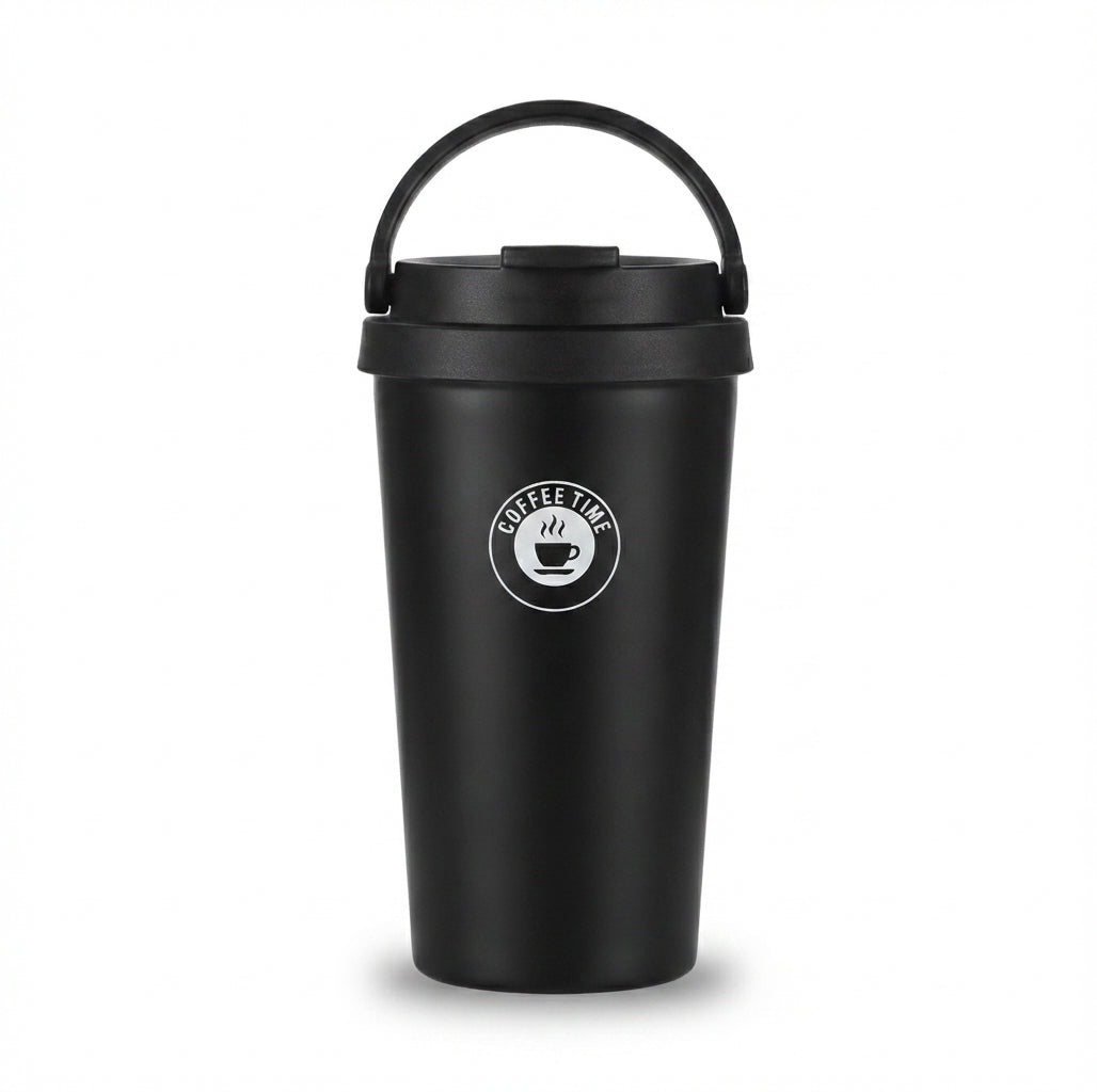 Coffee Tumbler with Carry Handle Lid - Black - Meru Trophy corporate gifting