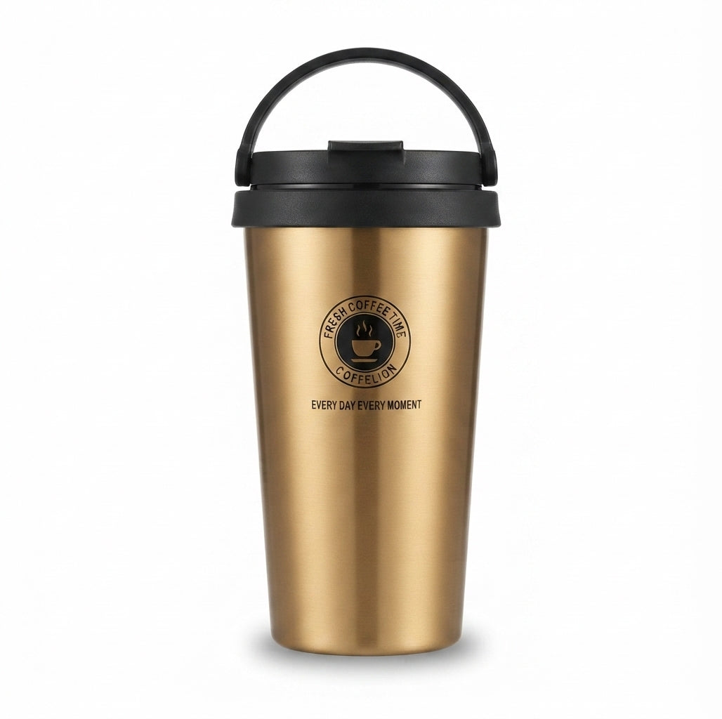 Coffee Tumbler with Carry Handle Lid - Gold - Meru Trophy corporate gifting