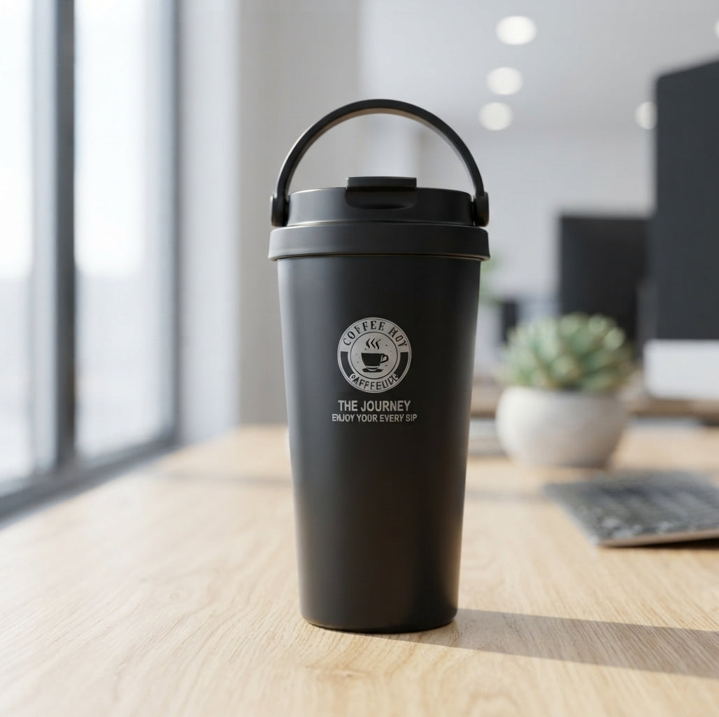 Coffee Tumbler with Carry Handle Lid - lifestyle - Meru Trophy corporate gifting