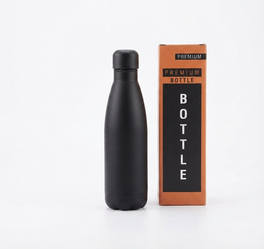 Cola-Shaped Vacuum Bottle with Gift Box and Pouch - Black - Meru Trophy corporate gifting