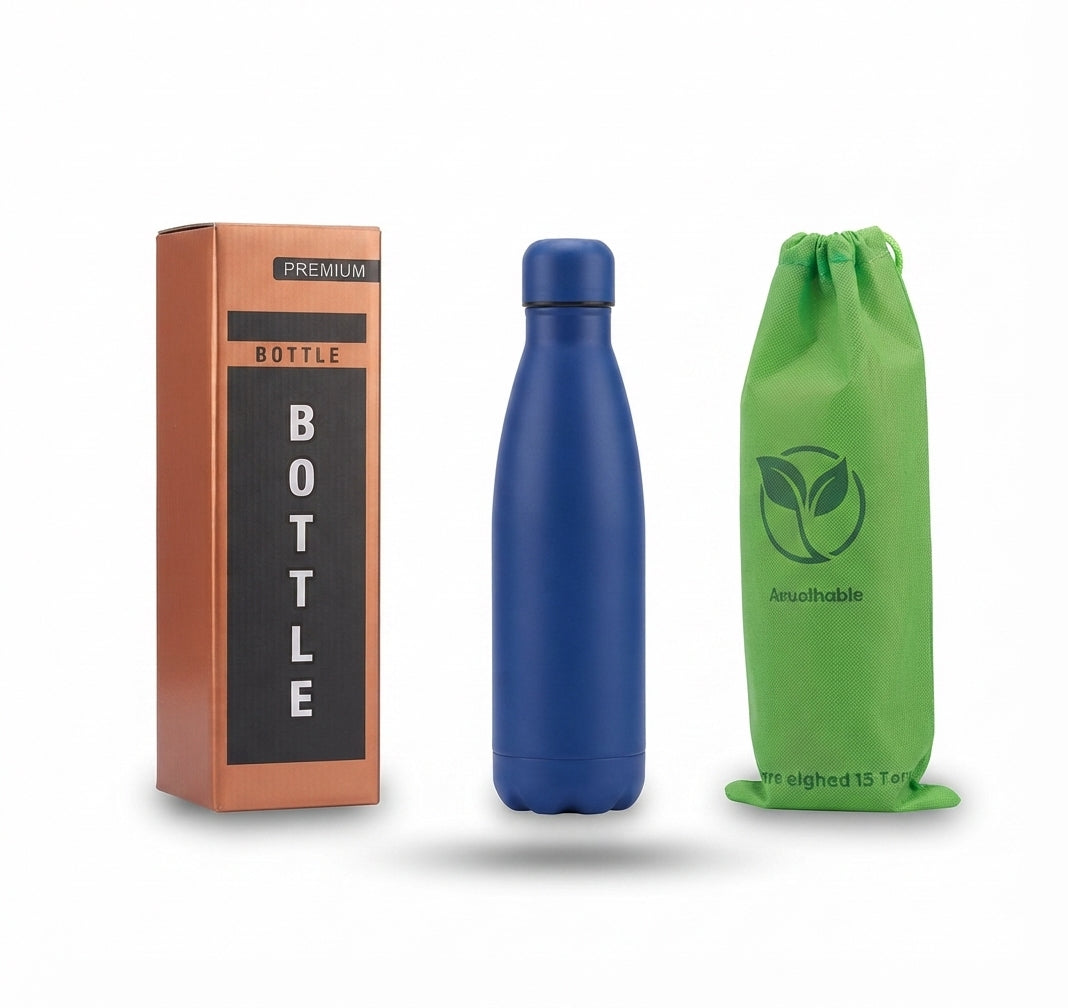 Cola-Shaped Vacuum Bottle with Gift Box and Pouch - Blue - Meru Trophy corporate gifting