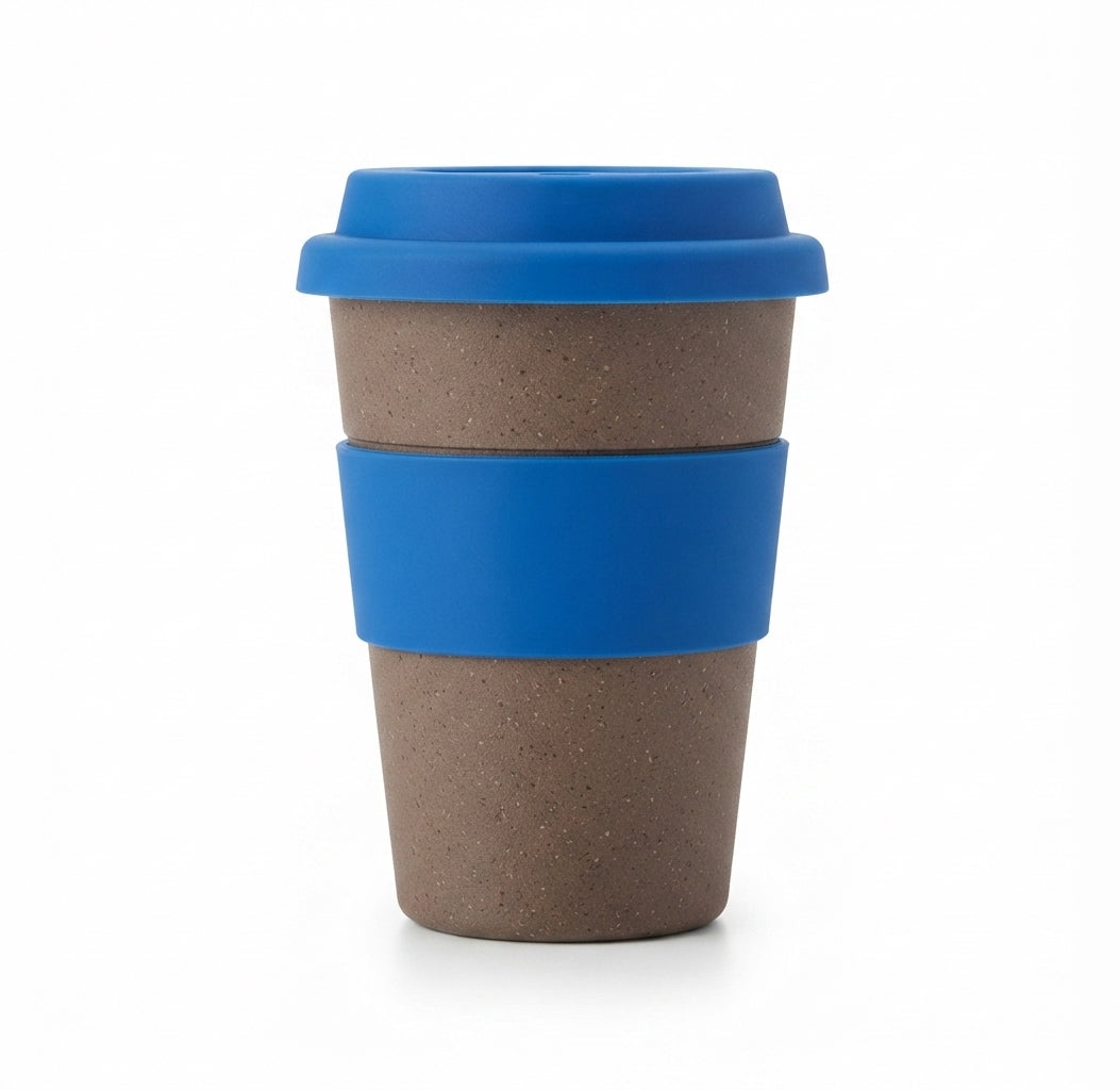 Bamboo Fibre Coffee Cup with Silicone Lid - Blue - Meru Trophy corporate gifting