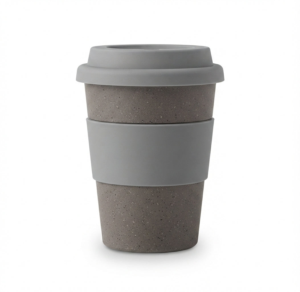 Bamboo Fibre Coffee Cup with Silicone Lid - Grey - Meru Trophy corporate gifting