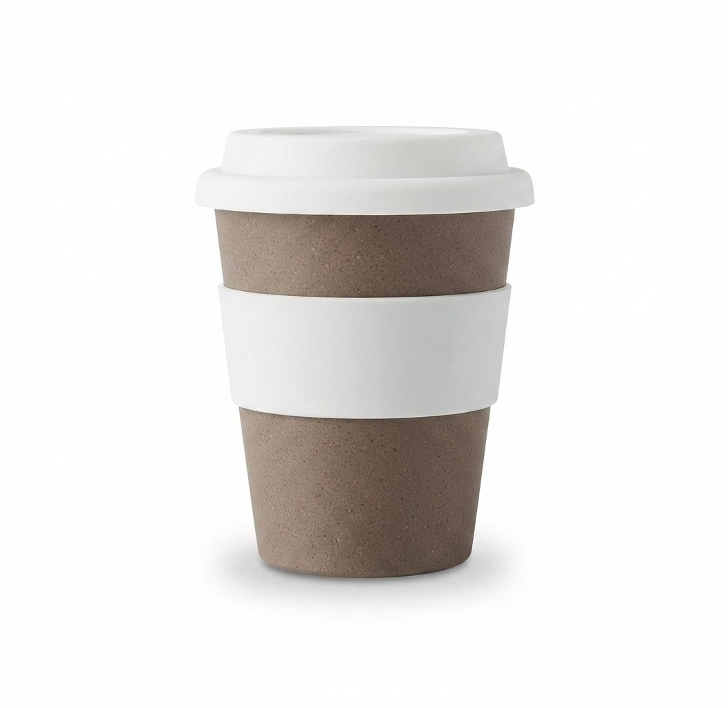 Bamboo Fibre Coffee Cup with Silicone Lid - White - Meru Trophy corporate gifting