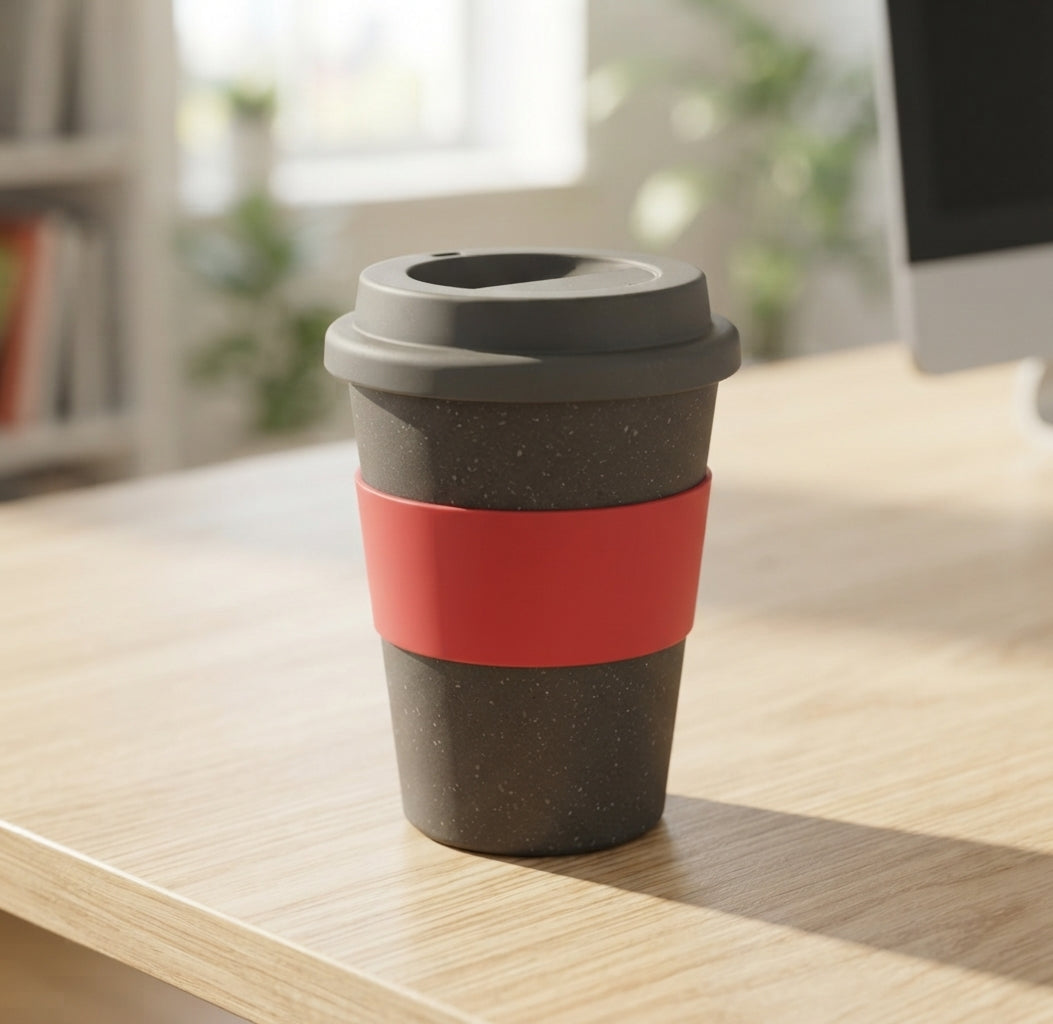 Bamboo Fibre Coffee Cup with Silicone Lid - lifestyle - Meru Trophy corporate gifting