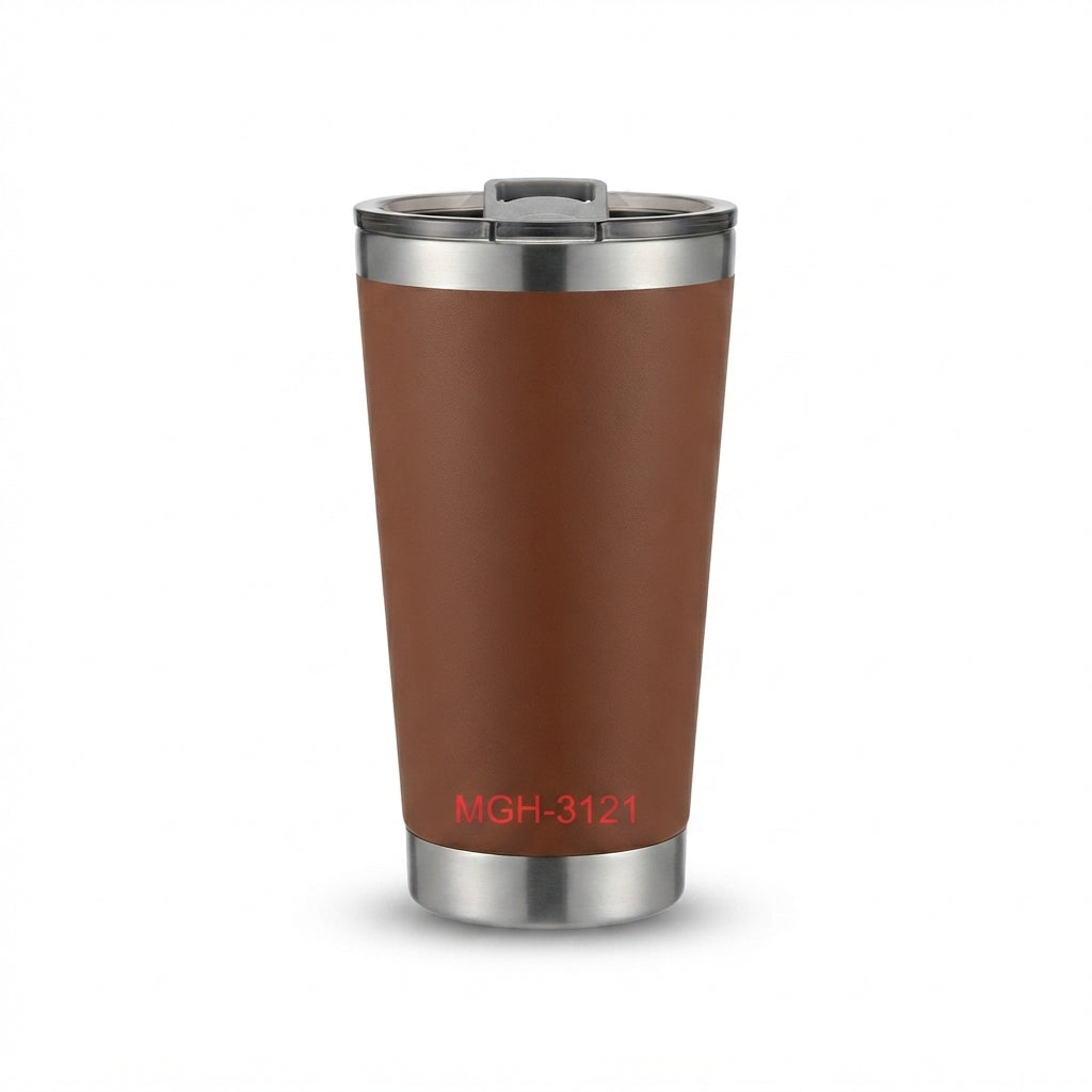 Insulated Pint Tumbler with Slide Lid - Brown - Meru Trophy corporate gifting