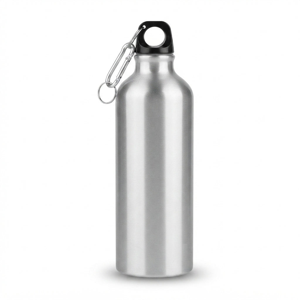 Aluminium Sports Bottle with Carabiner - Silver - Meru Trophy corporate gifting