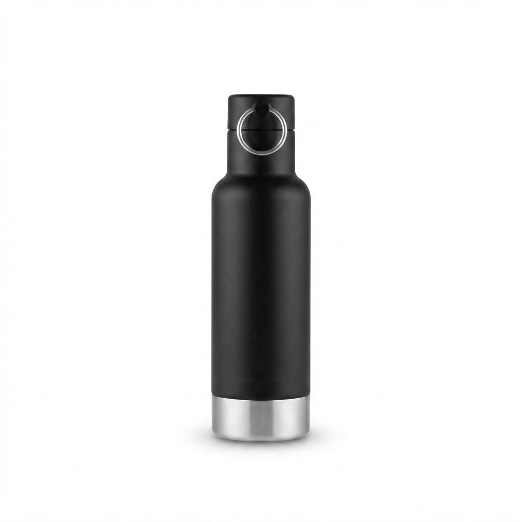 Vacuum Bottle with Ring Handle Lid - Black - Meru Trophy corporate gifting