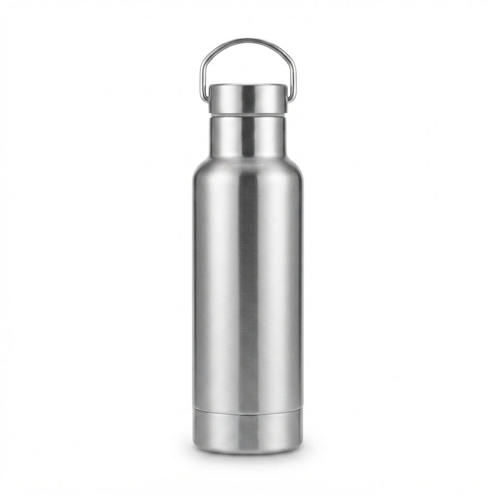 Vacuum Bottle with Ring Handle Lid - Silver - Meru Trophy corporate gifting