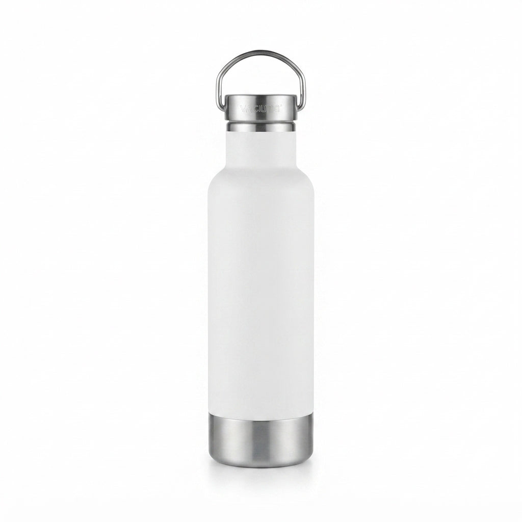Vacuum Bottle with Ring Handle Lid - White - Meru Trophy corporate gifting