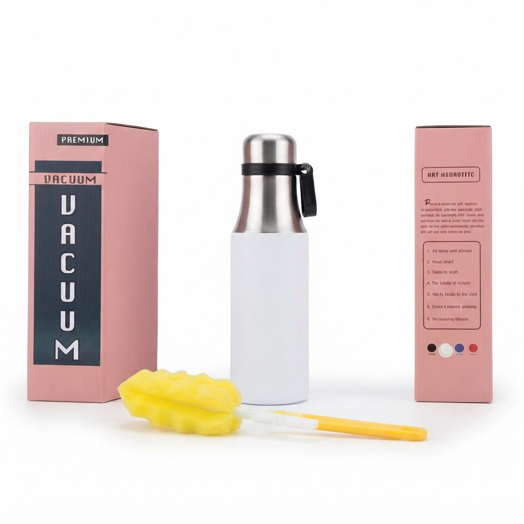 Vacuum Bottle with Clip Handle and Gift Box - White - Meru Trophy corporate gifting
