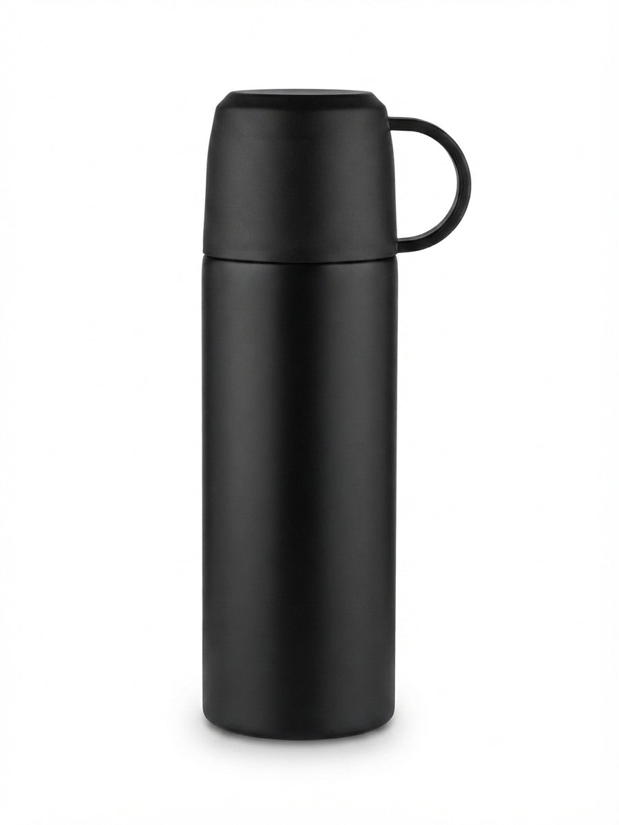 Vacuum Flask with Cup Handle Lid - Black - Meru Trophy corporate gifting