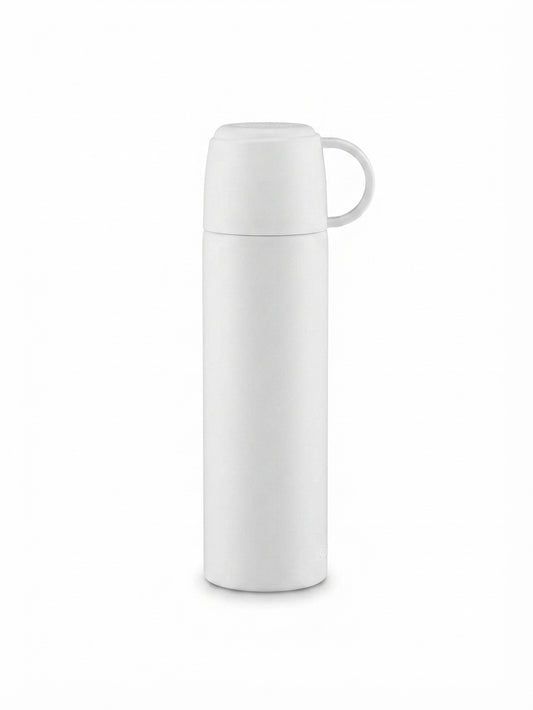 Vacuum Flask with Cup Handle Lid - White - Meru Trophy corporate gifting