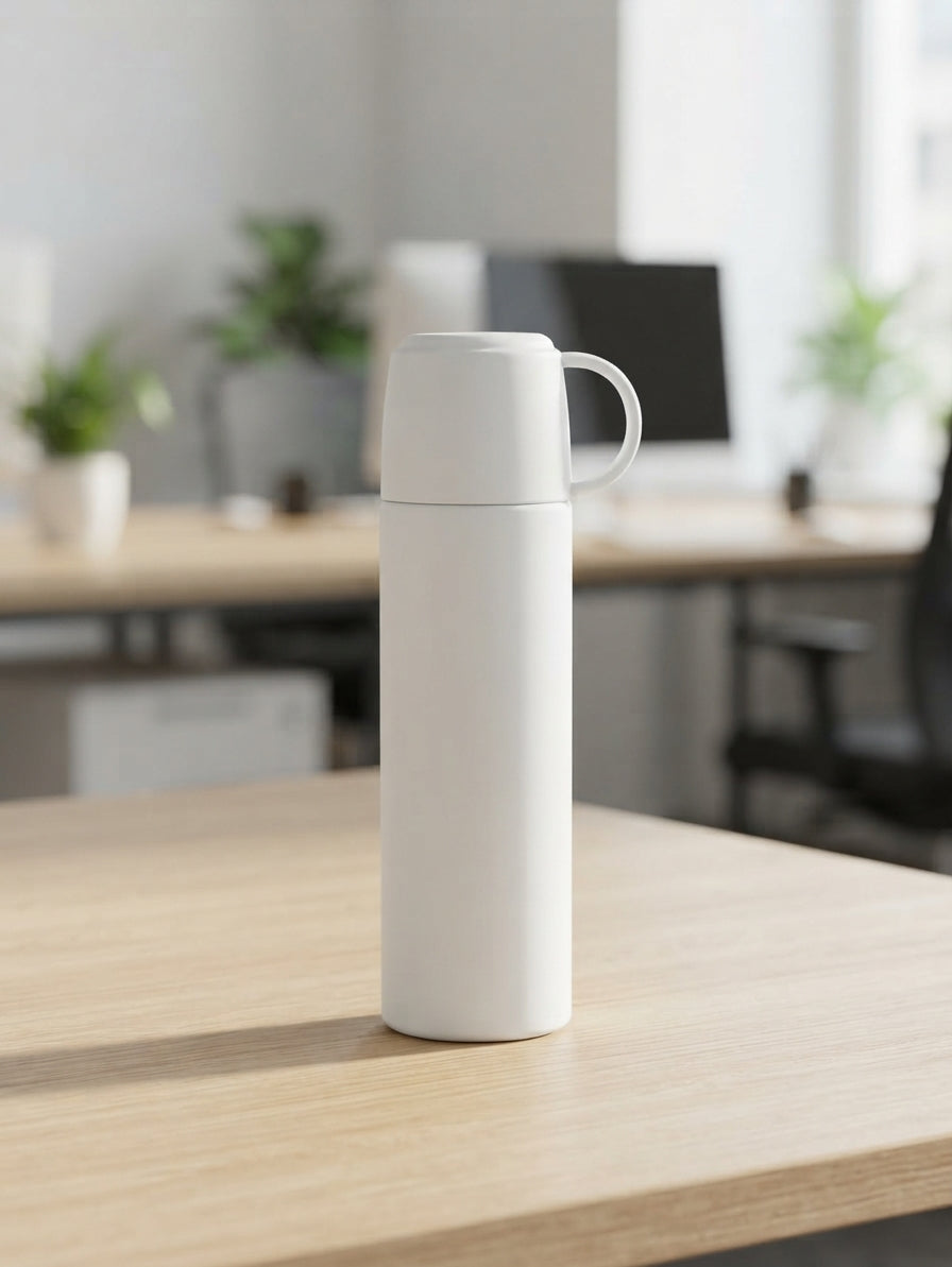 Vacuum Flask with Cup Handle Lid - lifestyle - Meru Trophy corporate gifting