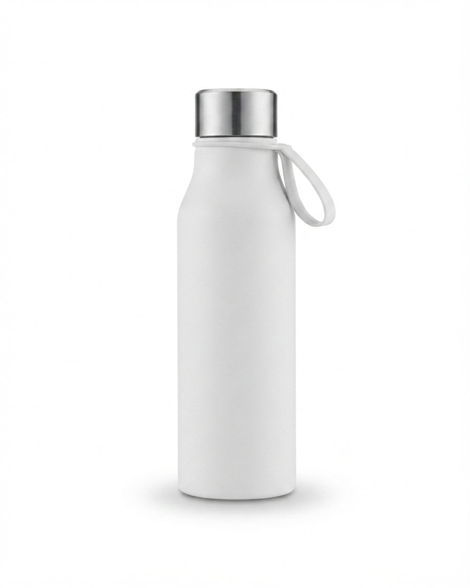 Matte Bottle with Strap Lid - White - Meru Trophy corporate gifting