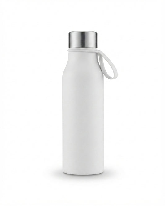 Matte Bottle with Strap Lid - White - Meru Trophy corporate gifting