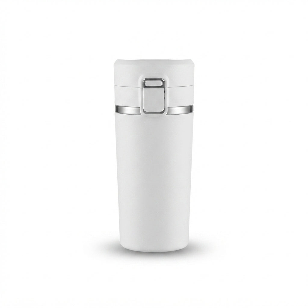 Coffee Tumbler with Flip Lid - White - Meru Trophy corporate gifting