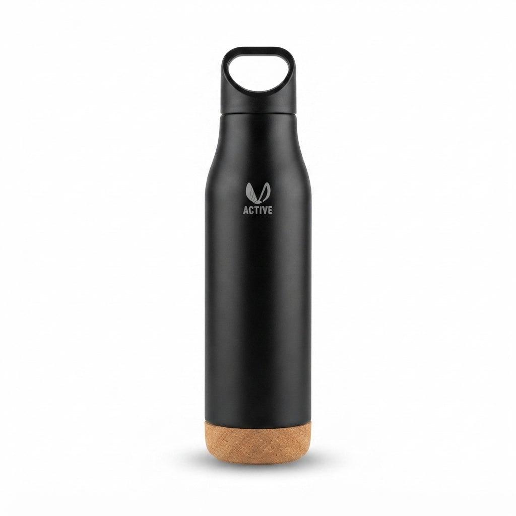 Cork Base Bottle with Loop Handle Lid - Black - Meru Trophy corporate gifting