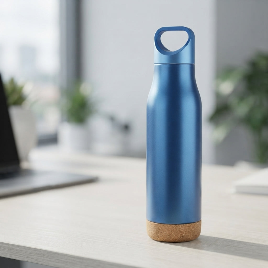 Cork Base Bottle with Loop Handle Lid - lifestyle - Meru Trophy corporate gifting