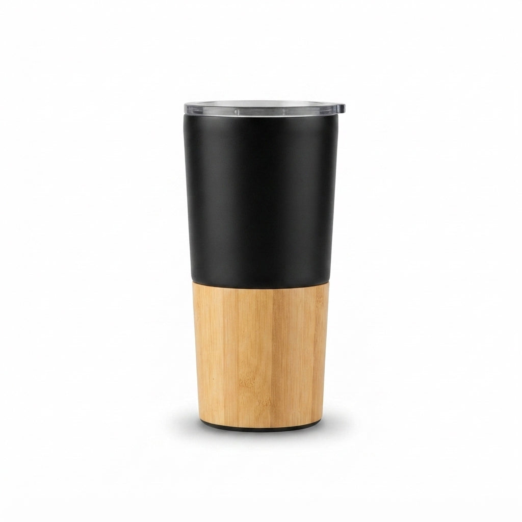 Half-Bamboo Insulated Tumbler 600 ml - Black - Meru Trophy corporate gifting