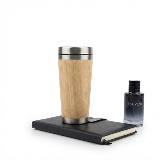 Bamboo Travel Tumbler with Steel Rim - Bamboo - Meru Trophy corporate gifting