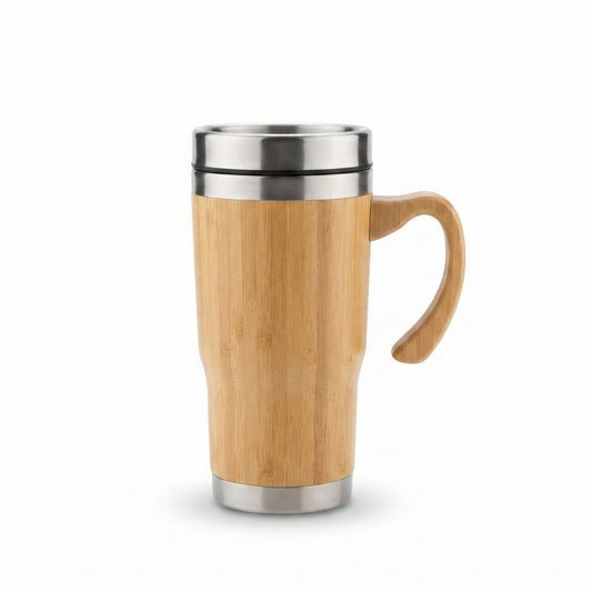 Bamboo Travel Mug with Wooden Handle - Bamboo - Meru Trophy corporate gifting