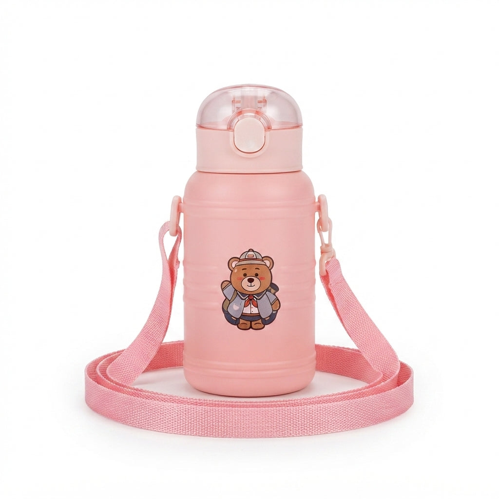 Cartoon Kids Flask with Strap - Pink - Meru Trophy corporate gifting