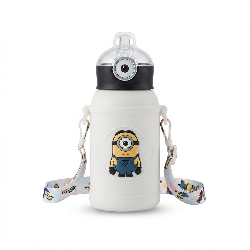 Cartoon Kids Flask with Strap - White - Meru Trophy corporate gifting
