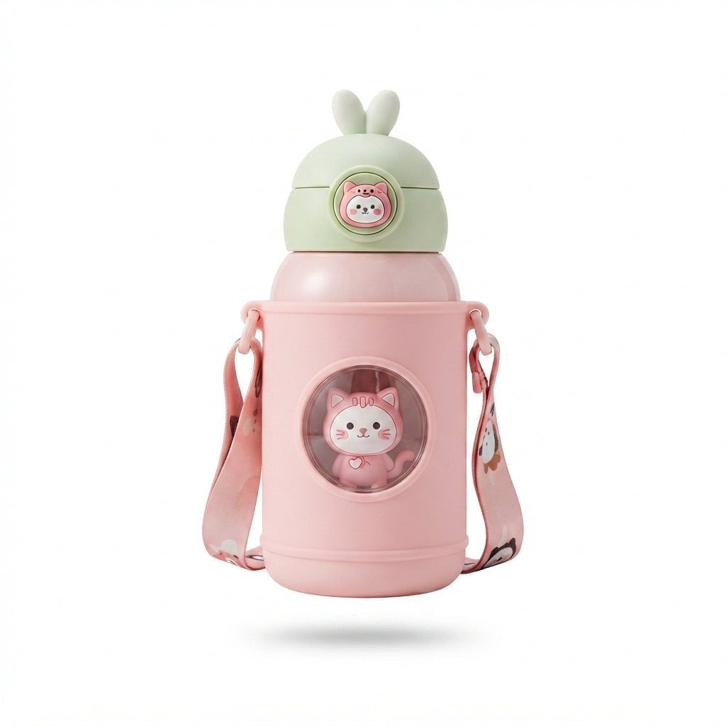 Animal Character Kids Flask with Cup Lid - Pink - Meru Trophy corporate gifting