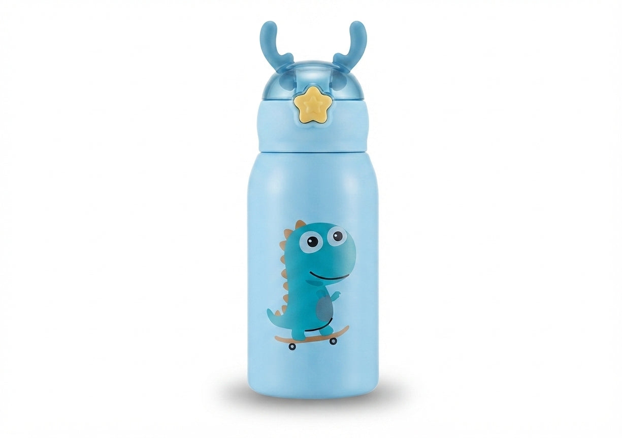 Cartoon Print Kids Bottle with Antler Lid - Blue - Meru Trophy corporate gifting