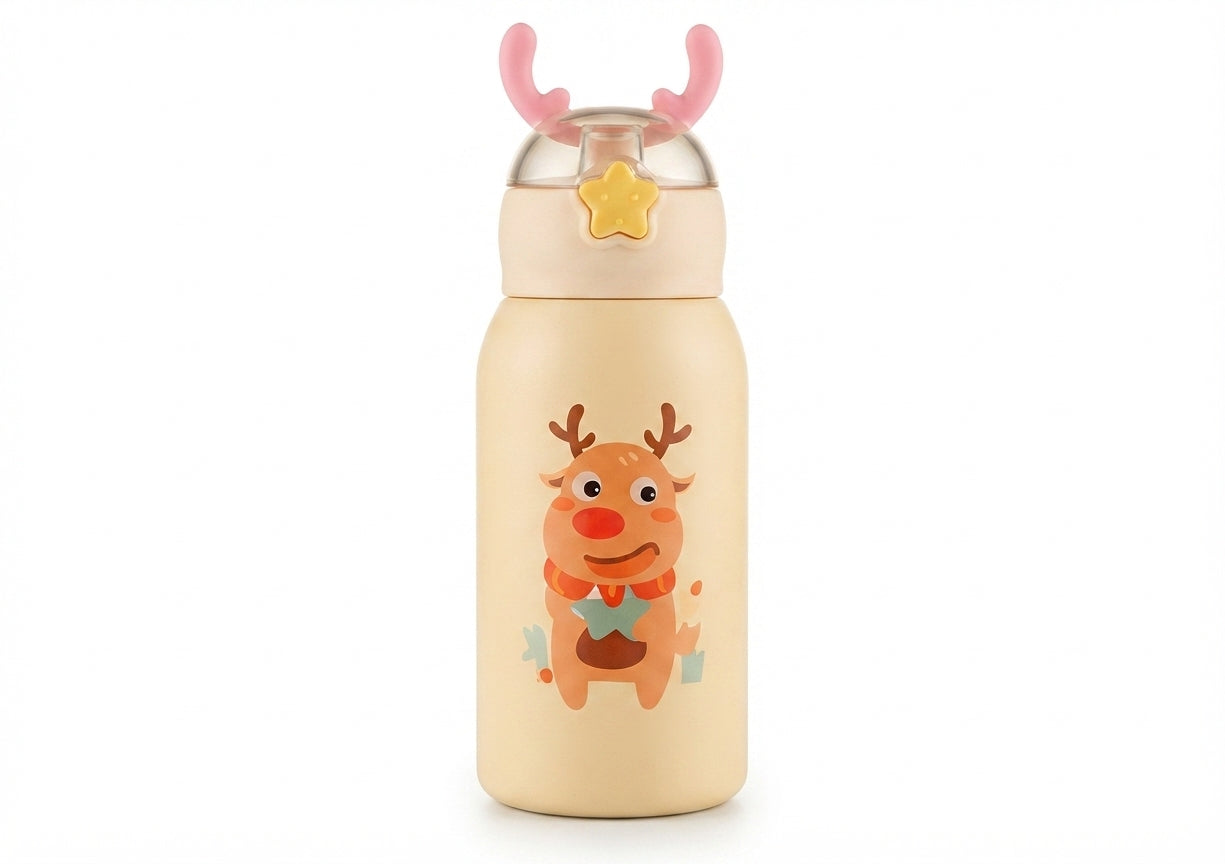 Cartoon Print Kids Bottle with Antler Lid - Cream - Meru Trophy corporate gifting