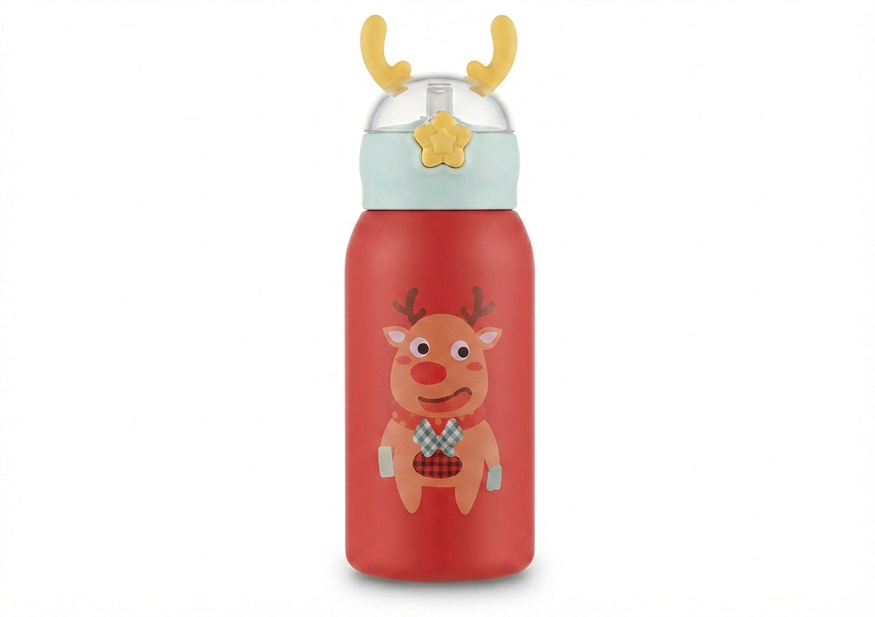 Cartoon Print Kids Bottle with Antler Lid - Red - Meru Trophy corporate gifting