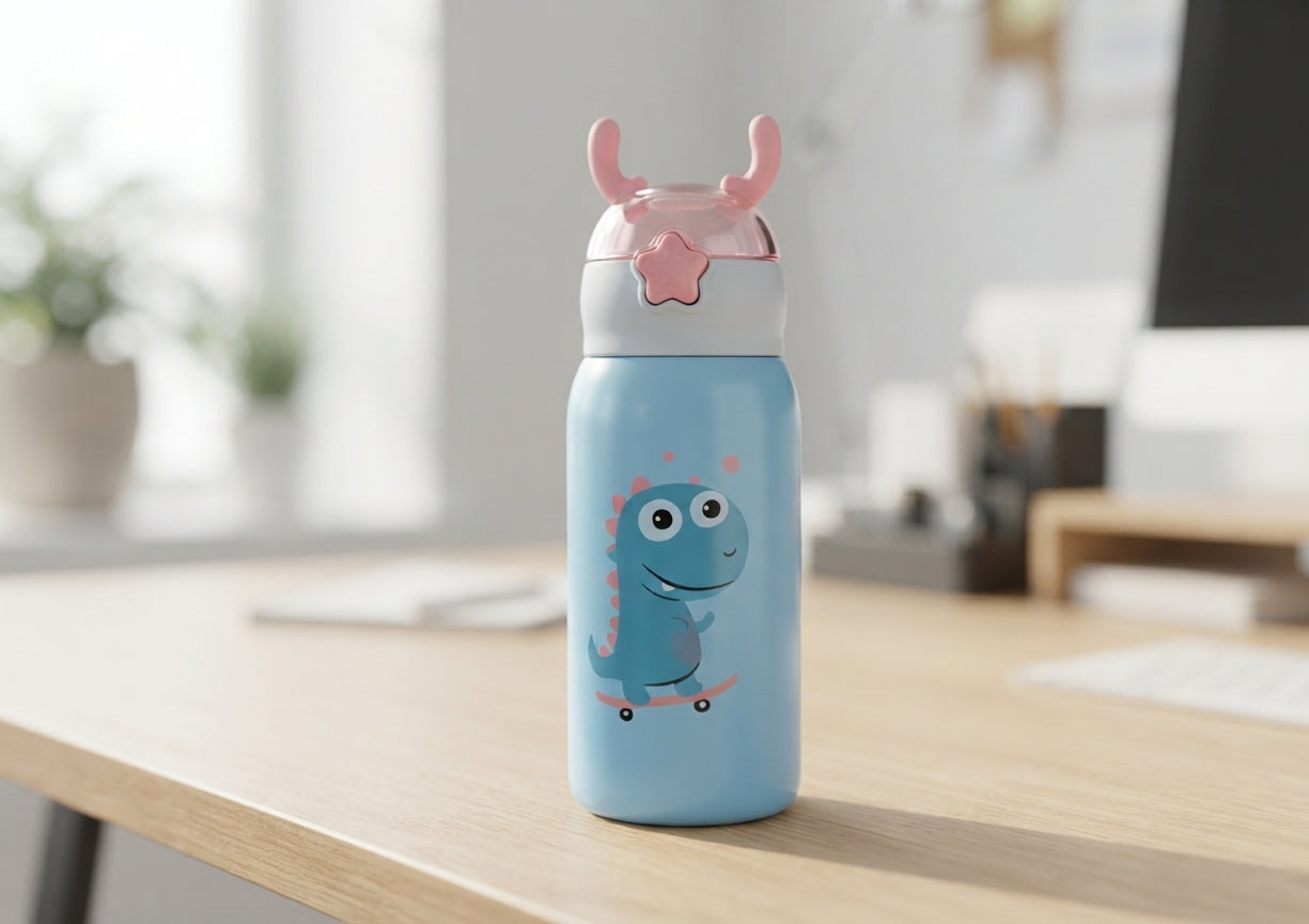 Cartoon Print Kids Bottle with Antler Lid - lifestyle - Meru Trophy corporate gifting
