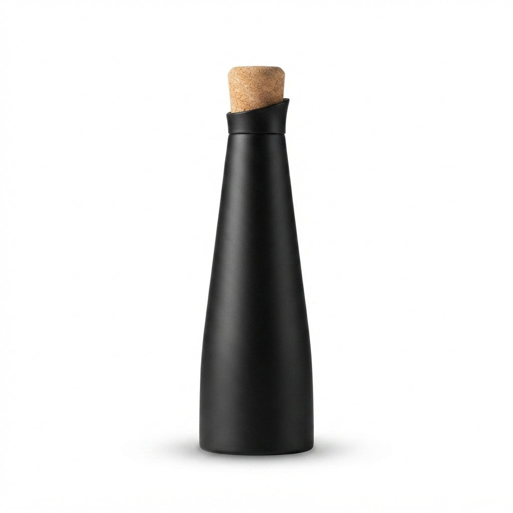 Cone-Shaped Bottle with Cork Stopper - Black - Meru Trophy corporate gifting