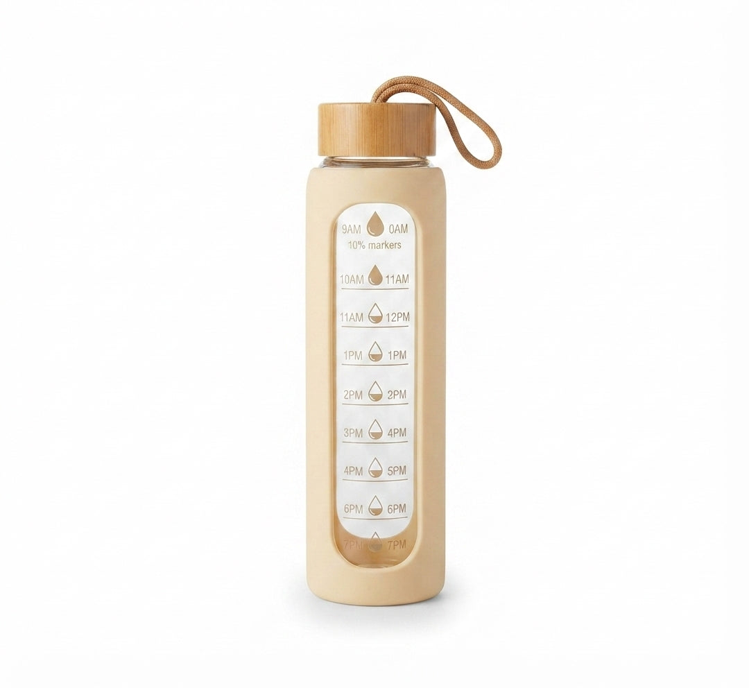 Time Marker Glass Bottle with Silicone Sleeve - Cream - Meru Trophy corporate gifting