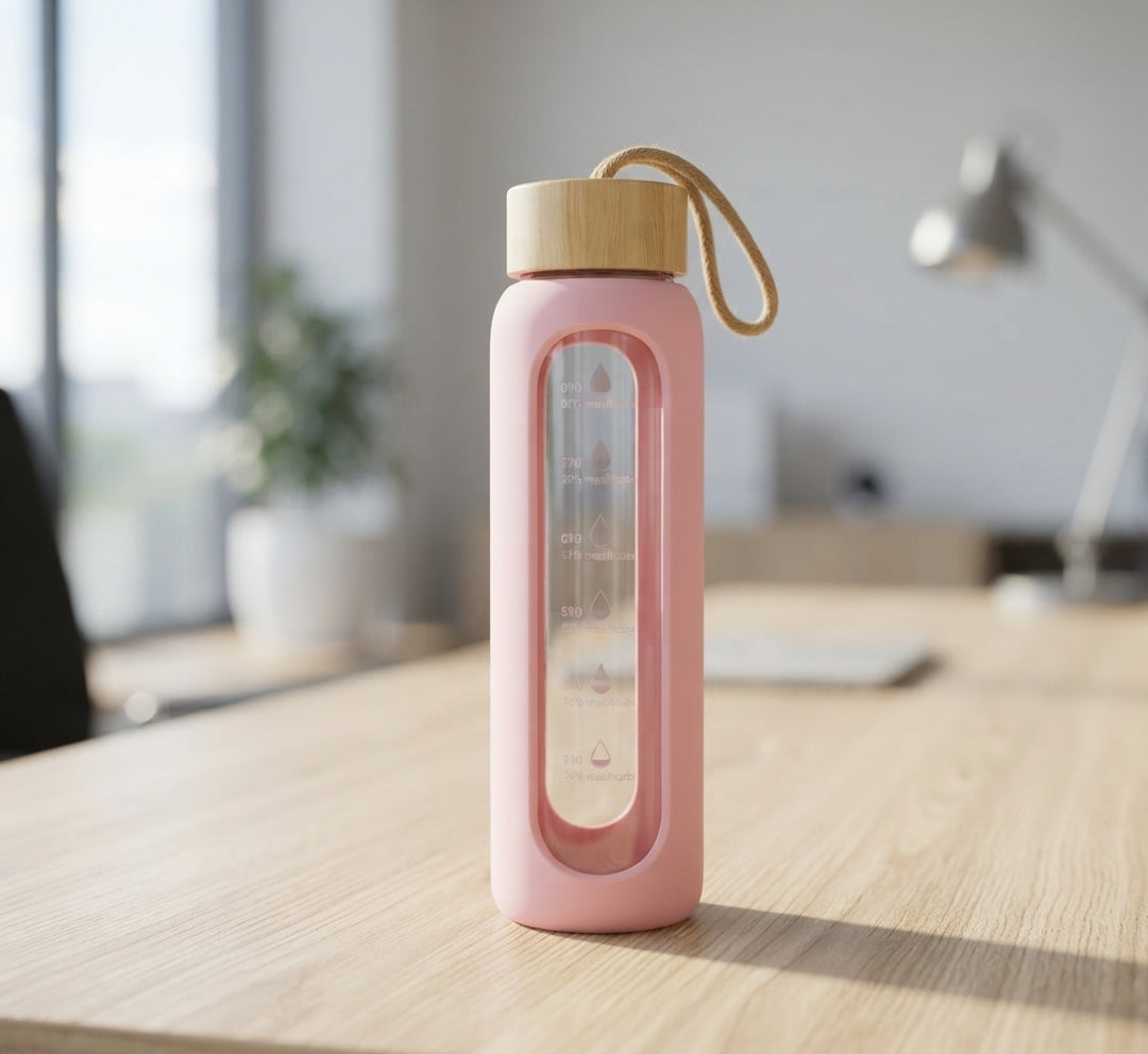 Time Marker Glass Bottle with Silicone Sleeve - lifestyle - Meru Trophy corporate gifting